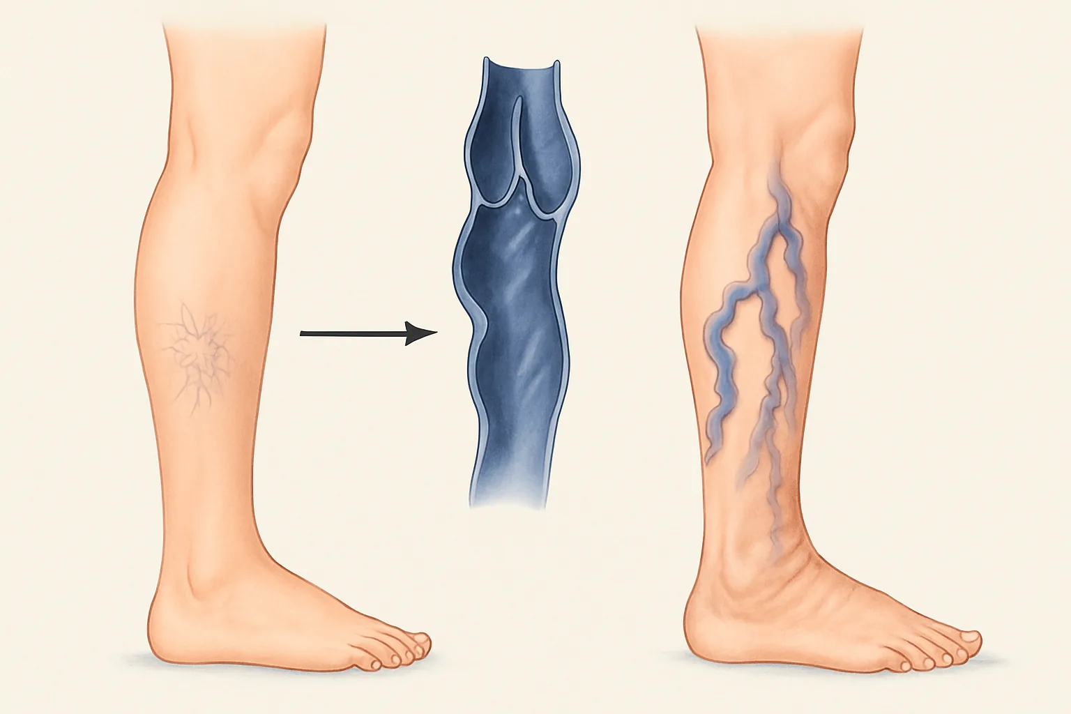 Woman's leg with visibly tortuous varicose veins on the calf.